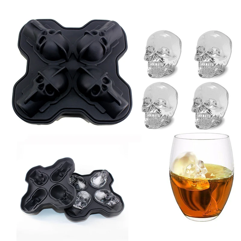 

Skull Ice Mould Silicone Kitchen Baking Cocktails Drinking Ice Tray Mold 3D Black Bar Whisky Fruit Ice Cube Mold