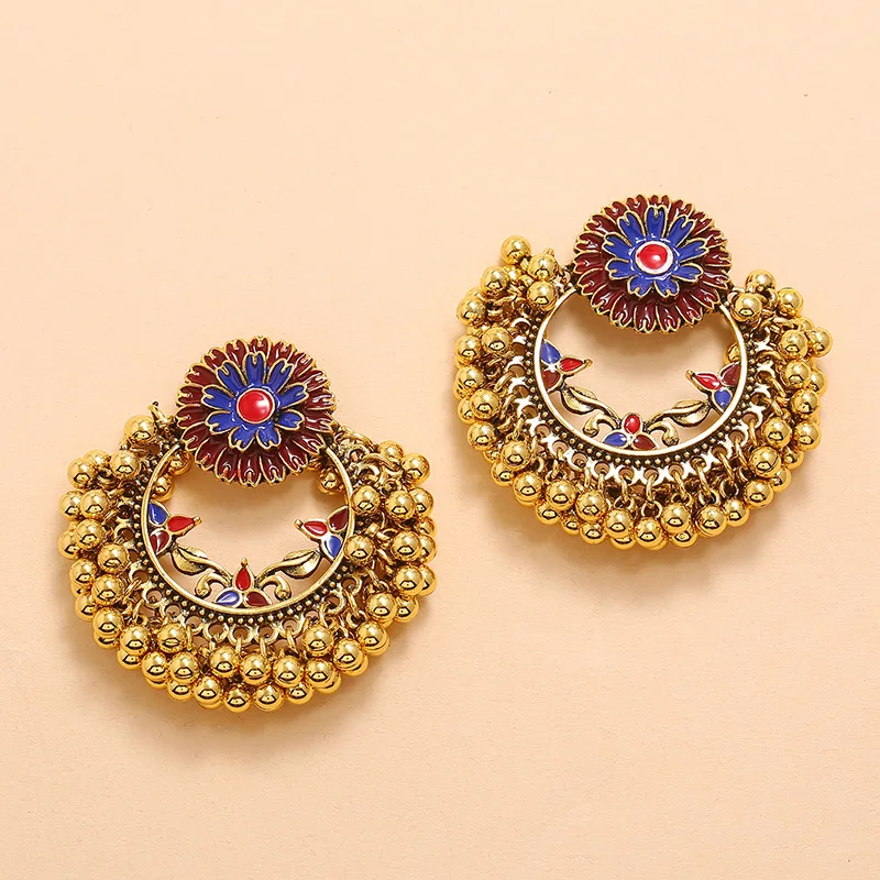 Gold Enamel Earrings;Handmade Enamel Earrings;Statement Earrings;Jewelr Green  Red