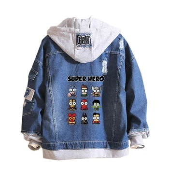 

2019 Fashion coat Marvel Superhero Hoodie Captain America men women Cowboy Fake Two Pieces Sweatshirt Hole Denim Jacket