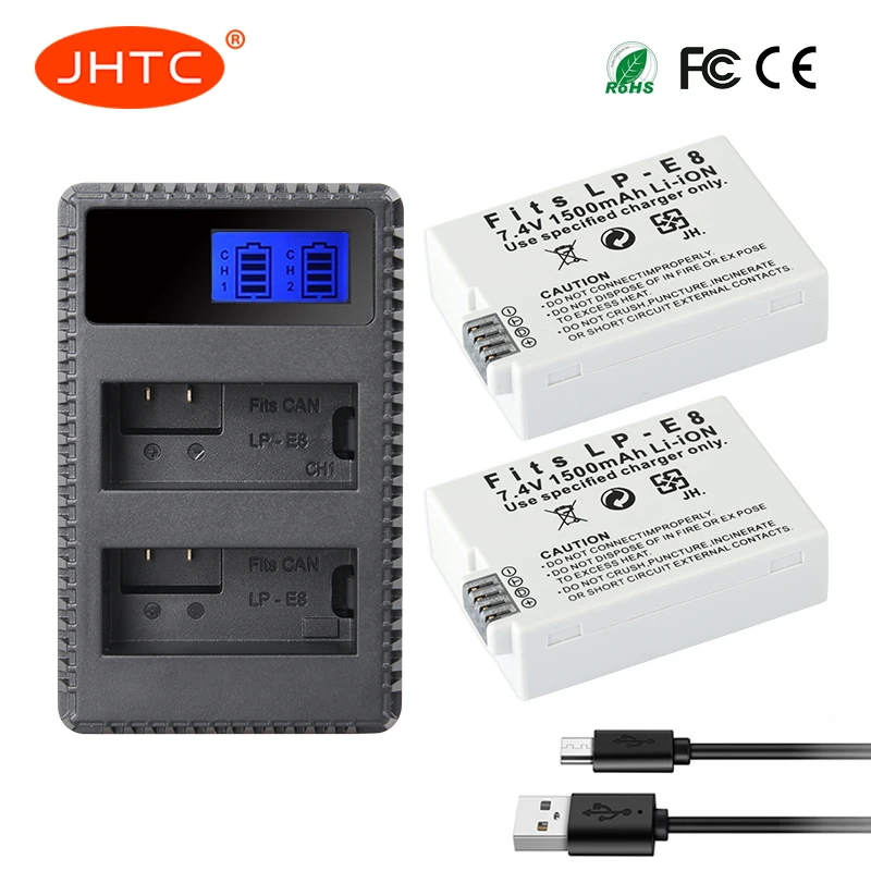 Battery Lp E8 1500mah / Lpe8 Charger 8.4v For Canon Eos Rebel T3i T2i