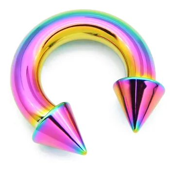 

PA Ring-Internally Threaded Rainbow Spike Circular Barbells Horseshoe 316L Surgical Steel Pierced Body Jewelry Sold Individually