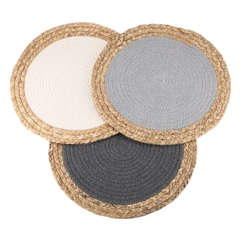 

Kitchen Cotton Round Potholders,Natural Straw Thread Weave Insulation Hot Pads,Braided Mat, Diameter 14.2 Inches,3 Pack
