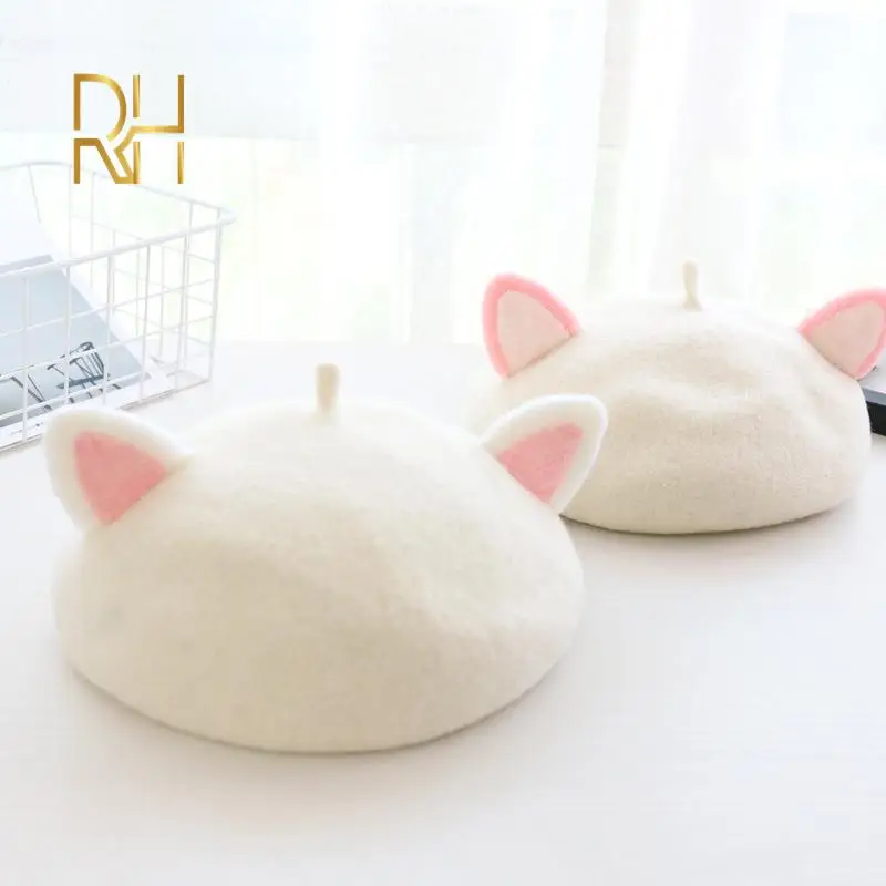 여성용 겨울 베레모 모자, 양모 귀여운 토끼 고양이 곰 여우 귀 혼합, 캐주얼 ..
