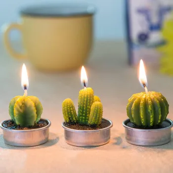 

12pcs Artificial Succulent Plants Cactus Candle For Family Decoration Birthday Party Wedding Site Decor Candlelight Feast Home M