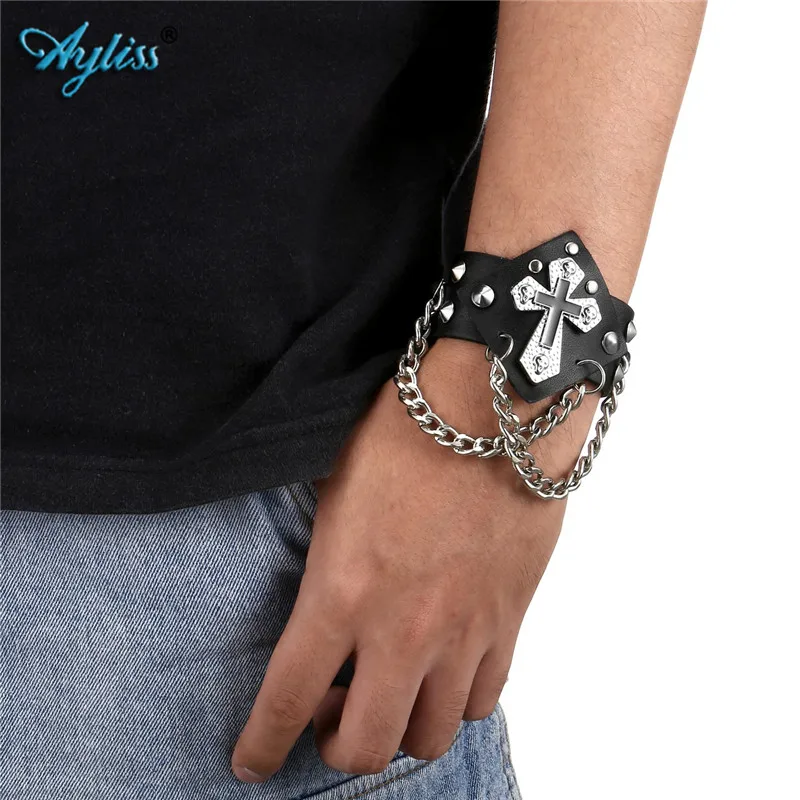 Ayliss панк браслет из искусственной кожи Крест Дизайн Браслет Регулируемый размер от 6,5 до 8 дюймов включает Подарочный мешочек