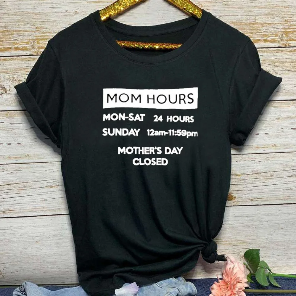 

MOM HOURS Letter Print T Shirt Women Short Sleeve O Neck Loose Tshirt 2020 Summer Women Tee Shirt Tops Camisetas Mujer