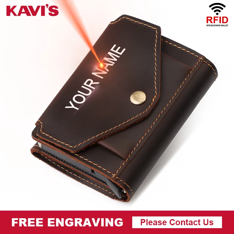 KAVIS RFID Blocking Card Holder Wallet Men Aluminium Pop Up ID Case