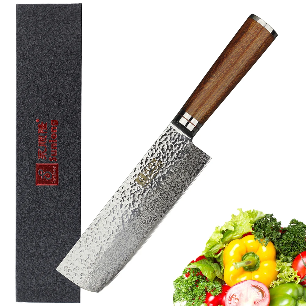 Sunlong Nakiri 6.5 inch Usuba Japanese Hammer 67layers Damascus steel