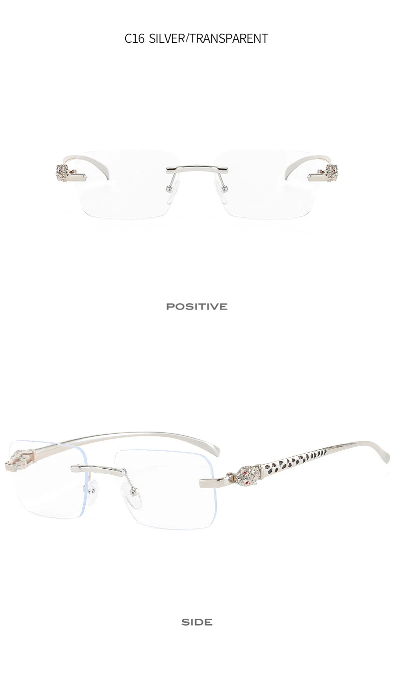 Vintage Mode randlose kleine quadratische Sonnenbrille Frauen Männer Luxusmarke Designer Reise fahren Metall Leopard Kopf Sonnenbrille – Detail 14