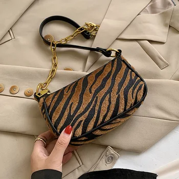 

Zebra Pattern Designer Mini Underarm Bag for Women 2021 Women's Winter Fashion Trend Handbags Branded Trending Chain Hand Bag