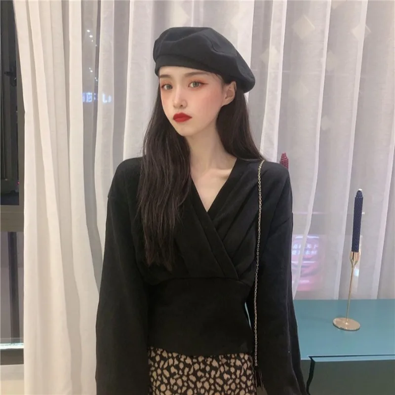 Joinyouth ткань Женская Корейская Harajuku однотонная ropa mujer с v-образным вырезом Полная Толстовка тонкая высокая Талия свободная модная короткая Толстовка 212