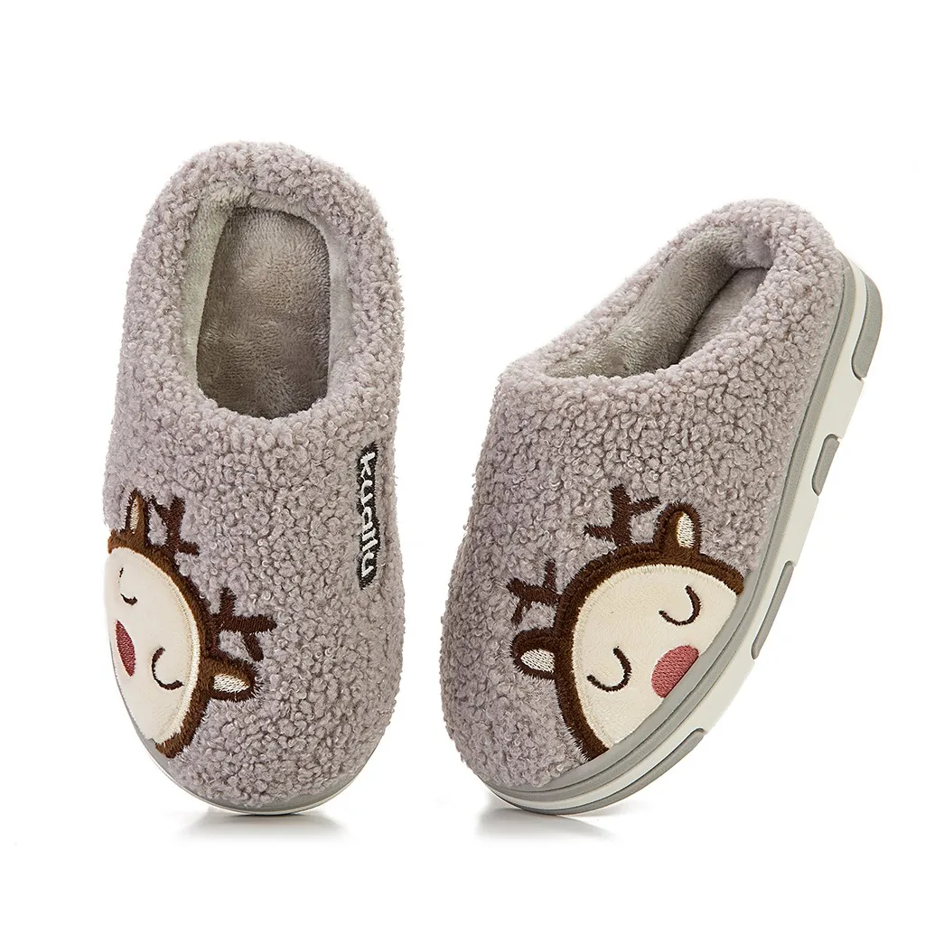 Детская Хлопковая обувь; домашние тапочки для маленьких девочек и мальчиков; теплые зимние домашние тапочки с рисунком оленя; Повседневная Домашняя обувь;# g4