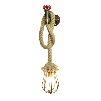 

Creative hemp rope lamp adjustable wall lamp restaurant cafe light porch front door balcony stair corridor light E27 loft lamp