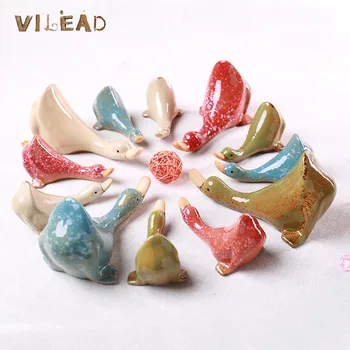 

VILEAD 4 Colors Ceramic Painted Ducks Ornament With Three-piece Ducks Sculpture Figure For Home Decor Fairy Garden Accessories