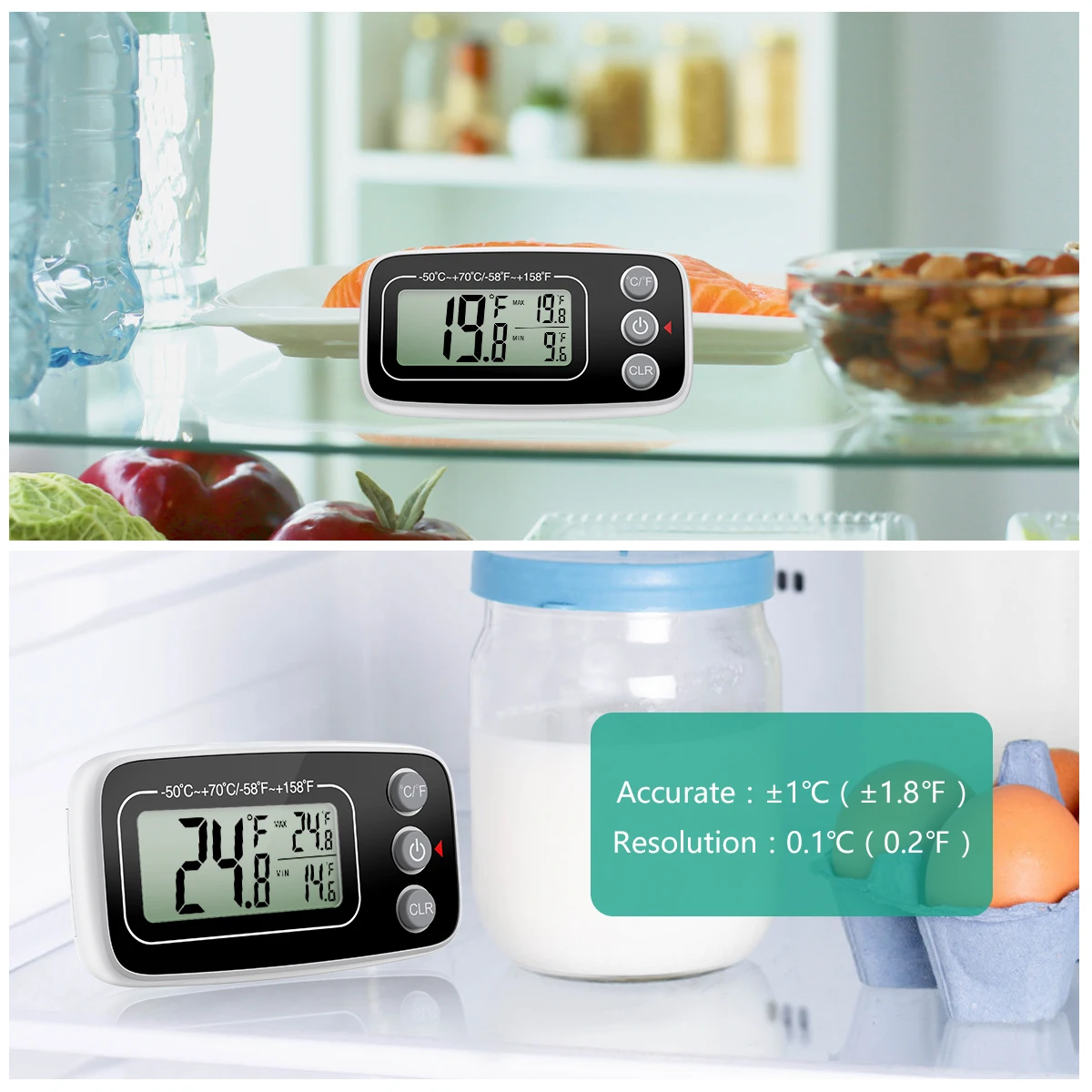 1pc 3.5in X 1.8in Waterproof Refrigerator Fridge Thermometer