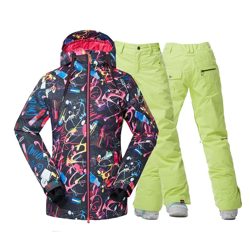 Fashion Black Women's Snow Suit sets 10K waterproof windproof outdoor sports wear snowboarding Costume Snow pants+ ski outfit - Цвет: picture jacket pant