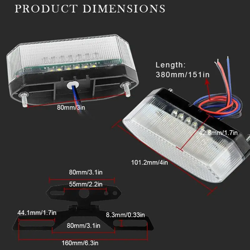 

Smoke 30LED Motorcycle ATV Brake License Plate Tail Light Stop Running Bracket K1AF