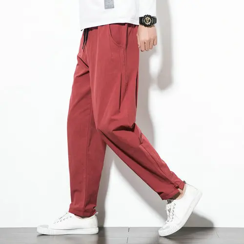 Red FAVOCENT, мужские брюки, новая мода, повседневные, хлопковые, облегающие, свободные, на завязках, уличная одежда, хип-хоп, штаны-шаровары, большие размеры - Цвет: Red