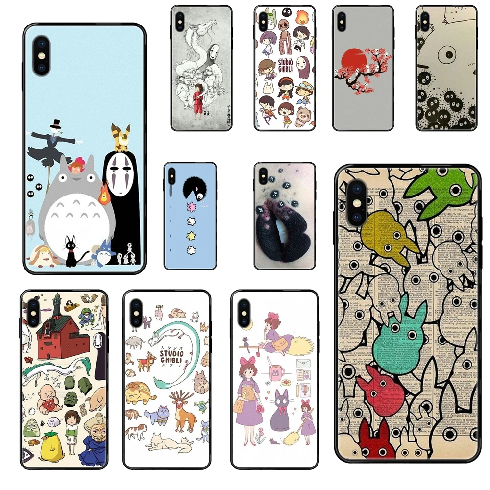 Black Soft TPU Case Accessories Lovely Kawaii Ghibli Doodle Cute For Samsung Galaxy Note 4 8 9 10 20 Plus Pro Ultra J6 J7 J8 | Мобильные
