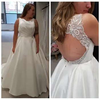 

High Quality Satin Affordable Wedding Dresses Pleated Lace Appliques Beading A Line Wedding Dresses Open Back Bridal vestido de
