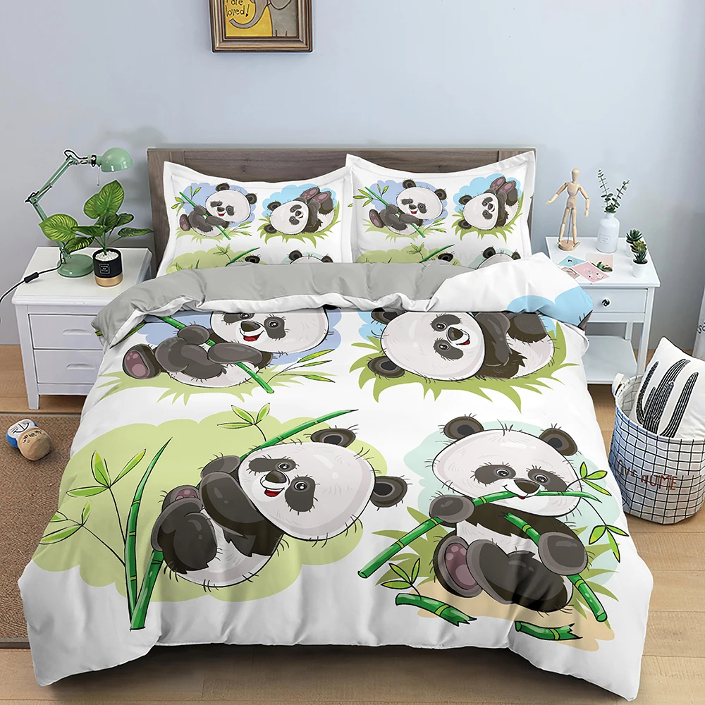 Kawaii Cartoon Panda Pattern Bedding Sets Animal Duvet Cover Bedclothes Twin/Queen/King Size Quilt Cover for Kids Bedding