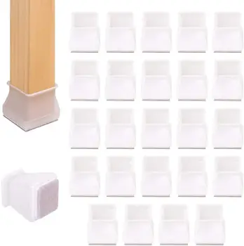 

24 Pack Square White Furniture Table Feet Cups with Felt Pads Clear Bottom,Prevents Scratches and Noise Fits 3/4" to 1"