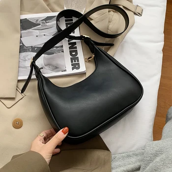 

Solid Color PU Leather Half-moon Bags for Women 2021 Branded Luxury Fashion Shoulder Crossbody Handbags Trending Lux Hand Bag