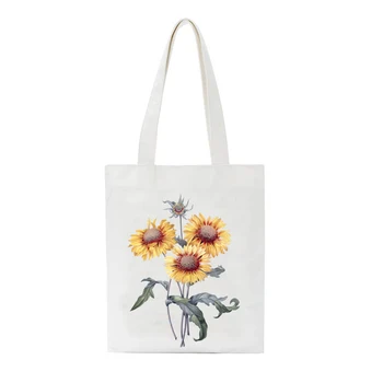 

Casual Canvas Cloth Bag Women Shopping Bag Floral Flower Pattern Vintage Vogue Reusable Cotton Bag Large Capacity Shopper Bag