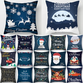 

1Pcs Blue Christmas Tree Deer Santa Claus Pattern 45*45cm Polyester Cushion Cover Decorative Sofa Home Decor Pillowcover 40987