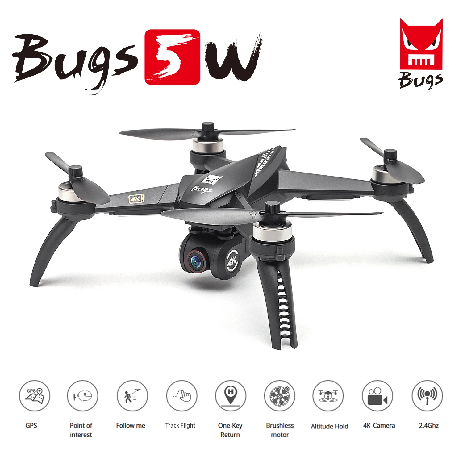 Дрон MJX B5W Bugs 5 Вт Радиоуправляемый с камерой 4K 5G Wi Fi GPS бесщеточный квадрокоптер 1
