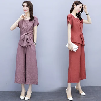 

2020 Large size women's clothing 2 piece set summer slim tracksuit for women fashion top and pants offixe lady suit