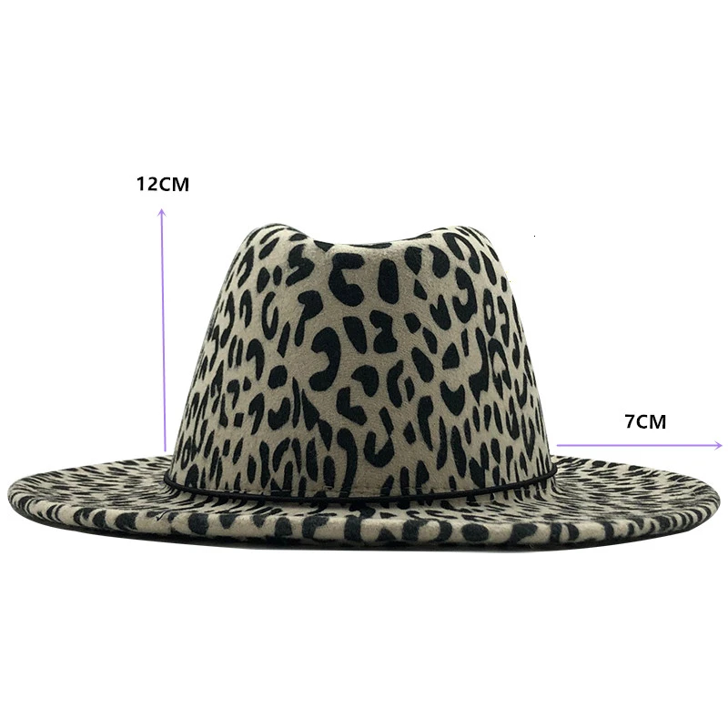 Тренд унисекс плоские полями шерсть фетр Джаз Fedora шляпы мужские и женские леопардовые зерна кожаный ремешок Декор Трилби Панама Формальные шляпы