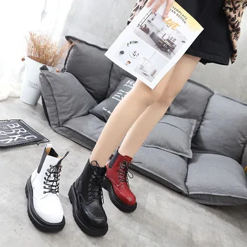 

women boots Platform shoes wedge elastic lace-up Martin boots mechanical boots short boots net red leather
