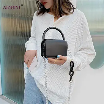 

Women Mini Shoulder Messenger Bag Pure Color Beads Chain Travel PU Totes Fashion handbag