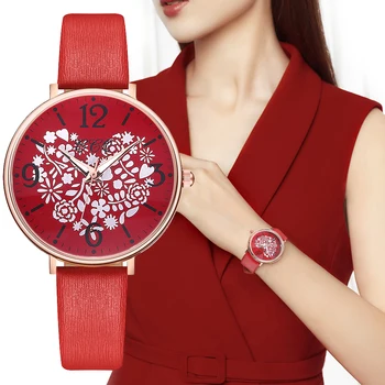 

Heart-shaped Flower Leather Band Women Watch Elegant Hot Sale Quartz Watches Women Leather Band Female Clock relogio feminino