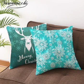 

Fuwatacchi Green Christmas Deer Pillow Dream Snow Elk Pattern Covers Pillowcases Home Sofa Chair Decorative Cushion Covers 45x45