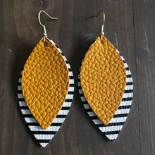 Двухслойные блестящие леопардовые серьги в форме листа из искусственной кожи в черно-белую полоску ed Fashion