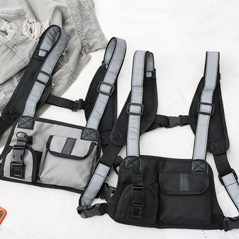 

Men Nylon Chest Rig Bag Hip Hop Unisex Streetwear Functional Multi-Function Chest Bag Strap Vest Bag