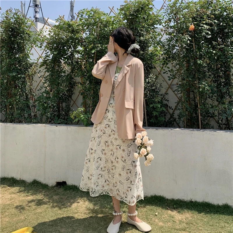 Summer 2020 new Korean fashion fresh sweet long suit jacket loose thin long sleeve casual jacket women