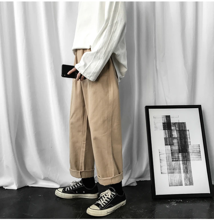 Men's Leisure Cargo Pants Cotton Casual Pants Male Loose Trousers Hip Hop Style Black/khaki Color Sweatpants Size S-2XL