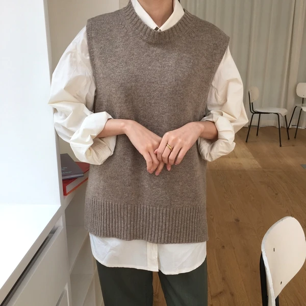 RUGOD New Women Solid Plain Sweater Vest O-neck Sleeveless Pullover Knitted Vest Office Lady Temperament Casual Chic Vest Coat