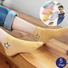 Luckymily 5 пар/партия, женские хлопковые носки с принтом, короткие носки, милые удобные женские забавные носки, милое красное сердце шаблон, женские носки