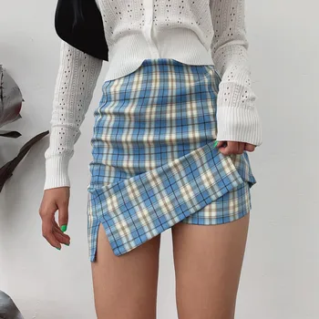 

5 Color New Summer Harajuku Uniform Women Skirt Split Details Plaid Mini Skirt With Under Shorts Mini Skort