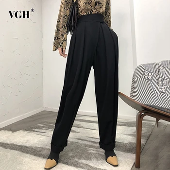 

VGH Casual Loose Full Length Pants For Women High Waist Waist Pockets Loose Elegant Harem Pant Female Clothing 2020 Fashion Tide