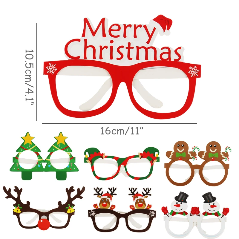 Christmas Decorations 9pcs Santa Claus Xmas Tree Elk Paper Glasses Frame for Christmas Photo Prop Kids Gift