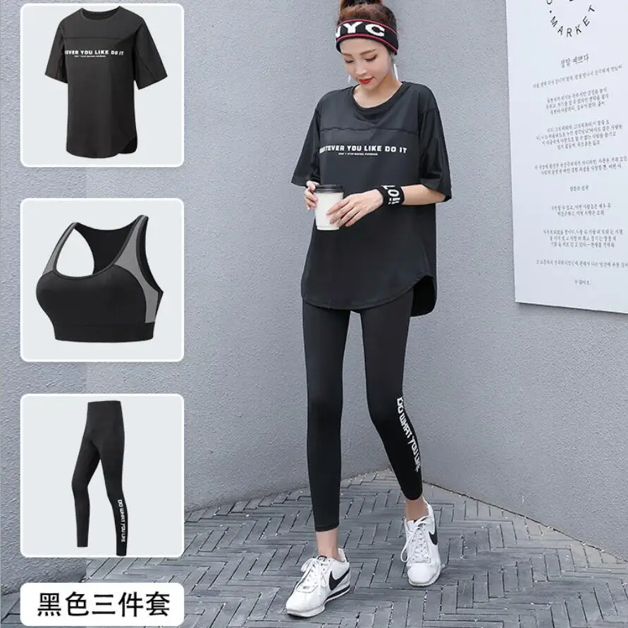 Plus Size Women Yoga Sets Loose T Shirt+Bra+Leggings Fitness Gym