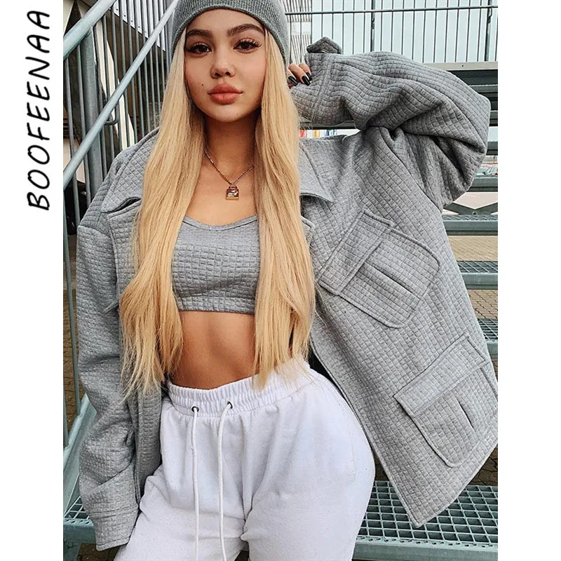 BOOFEENAA многокарманные стеганые негабаритные пальто и куртки женские Осень Зима 2019