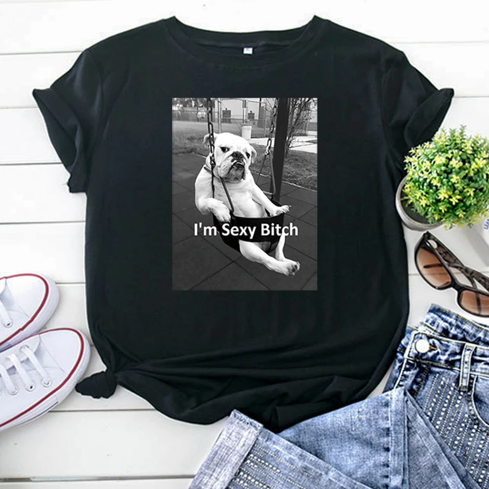 Women Tshirt Funny Cartoon Dog Swing Print T-Shirts Women'S Harajuku Vintage Woman T Shirts Fashion Harajuku Short Sleeve Tops