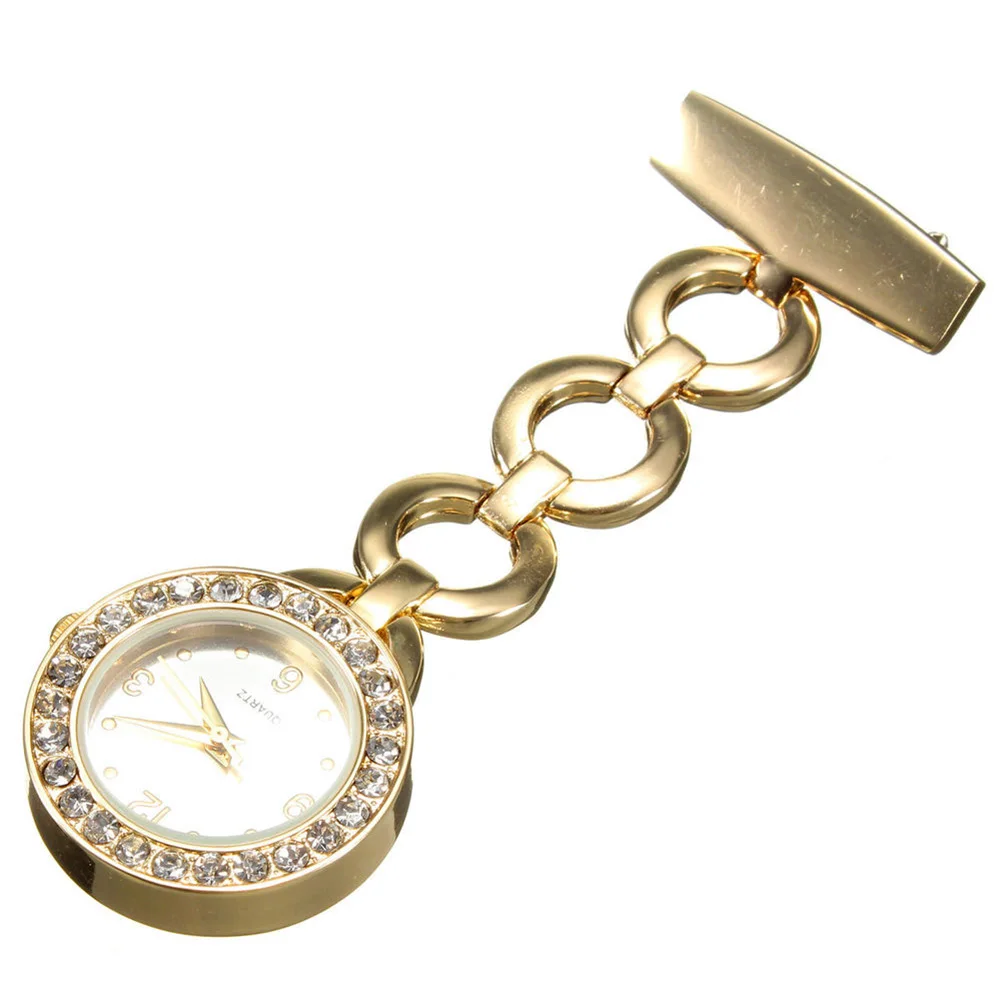 Роскошные Стразы Круглый циферблат часы для медсестер, брошь с застежкой, Кварцевый брелок карман часы винтажные бронзовые, в стиле стимпанк