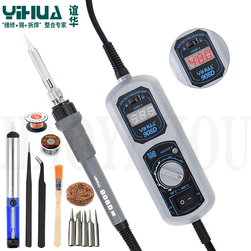 Портативный Электрический паяльник YIHUA 908D паяльная станция регулируемые